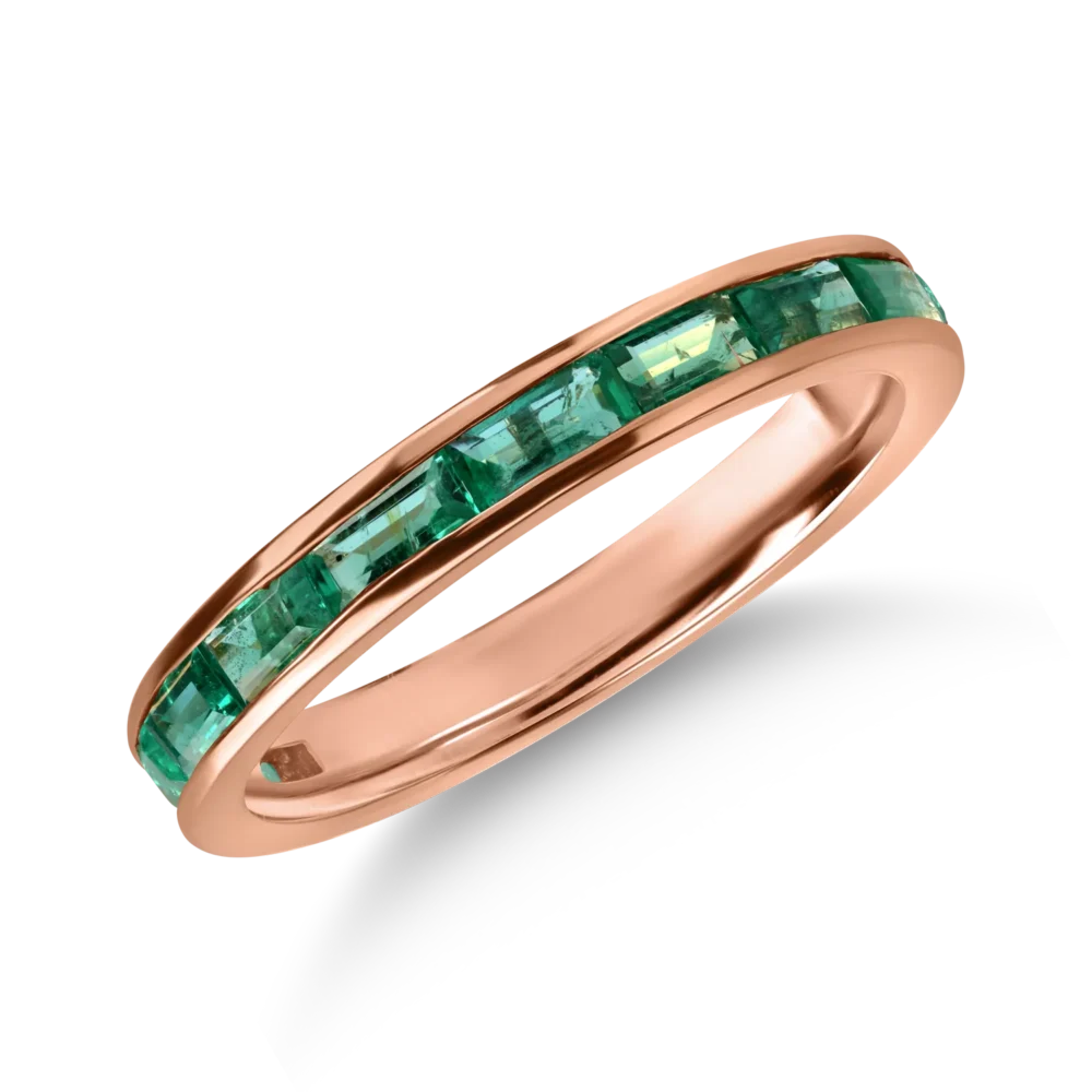 Inel semi eternity din aur roz cu smaralde baguette de 0.9ct