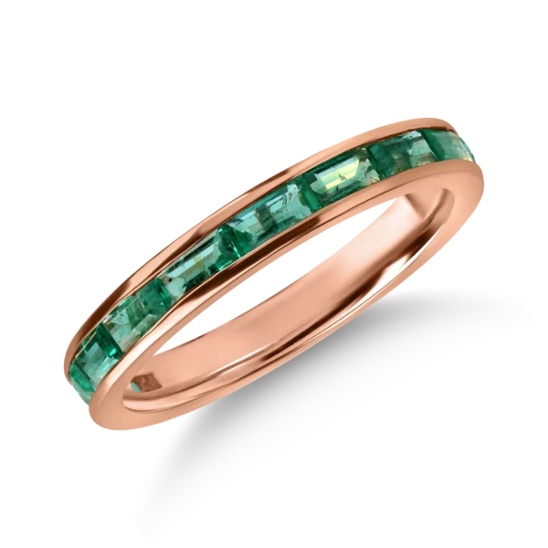 Inel semi eternity din aur roz cu smaralde baguette de 0.9ct