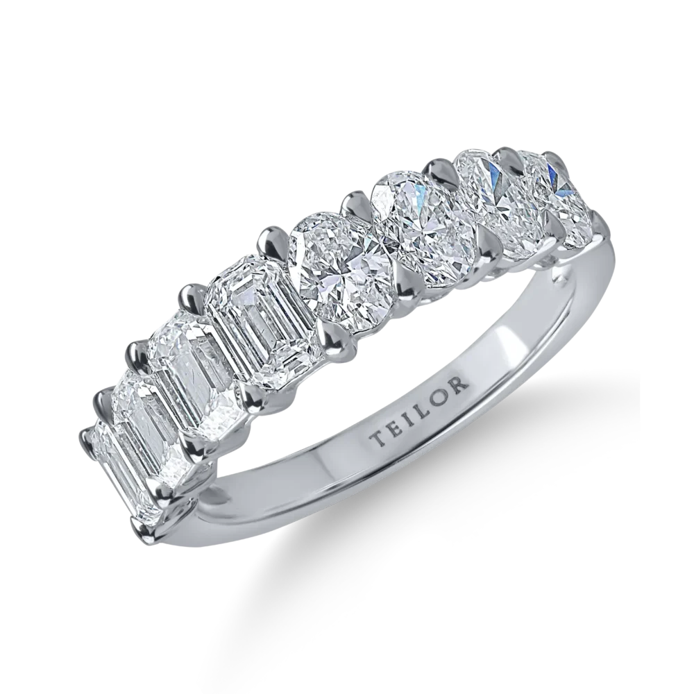 Inel semieternity din aur alb cu diamante emerald si ovale de 2.2ct