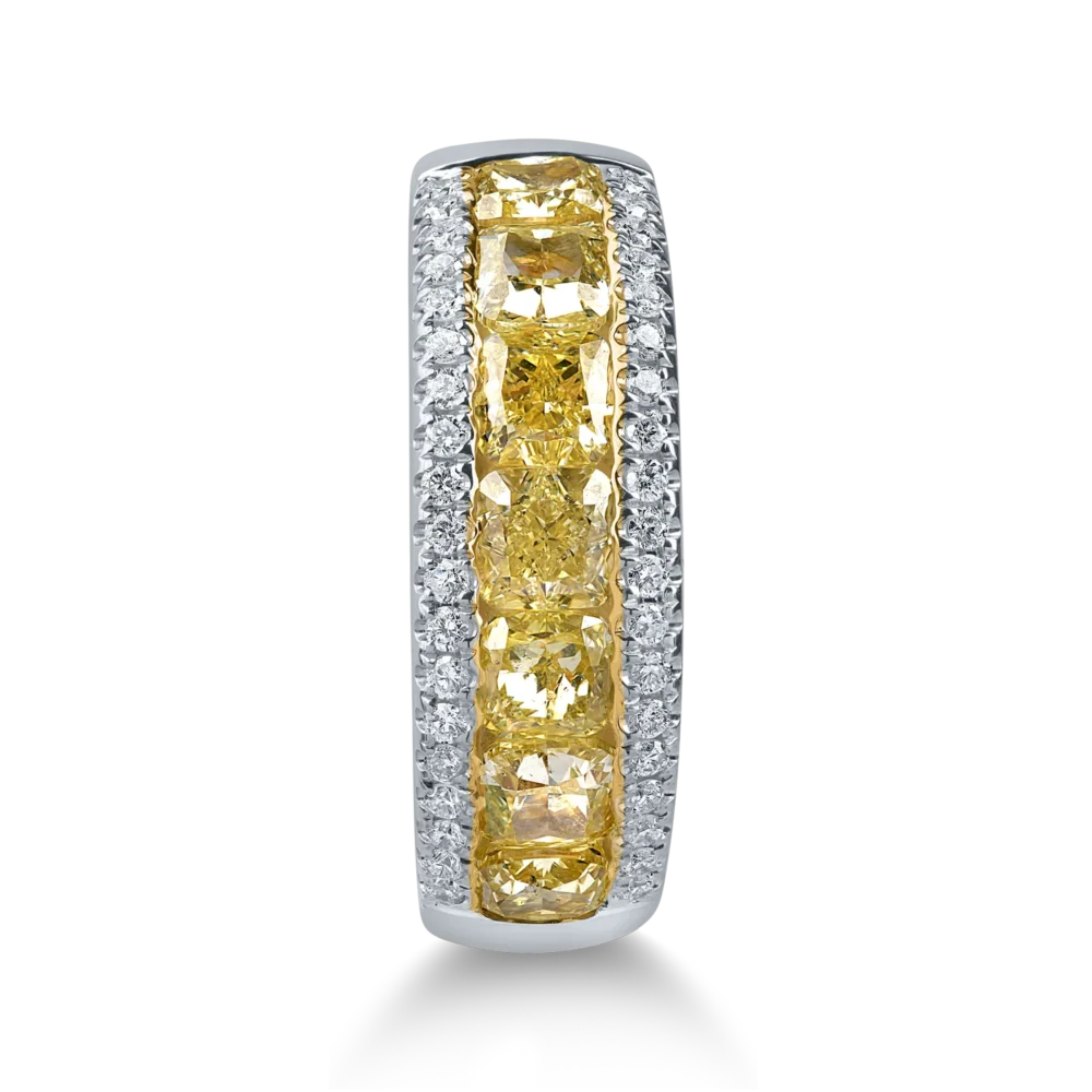 Inel semi eternity din aur alb galben cu diamante galbene cushion de 2ct si diamante de 0.2ct - imagine 2