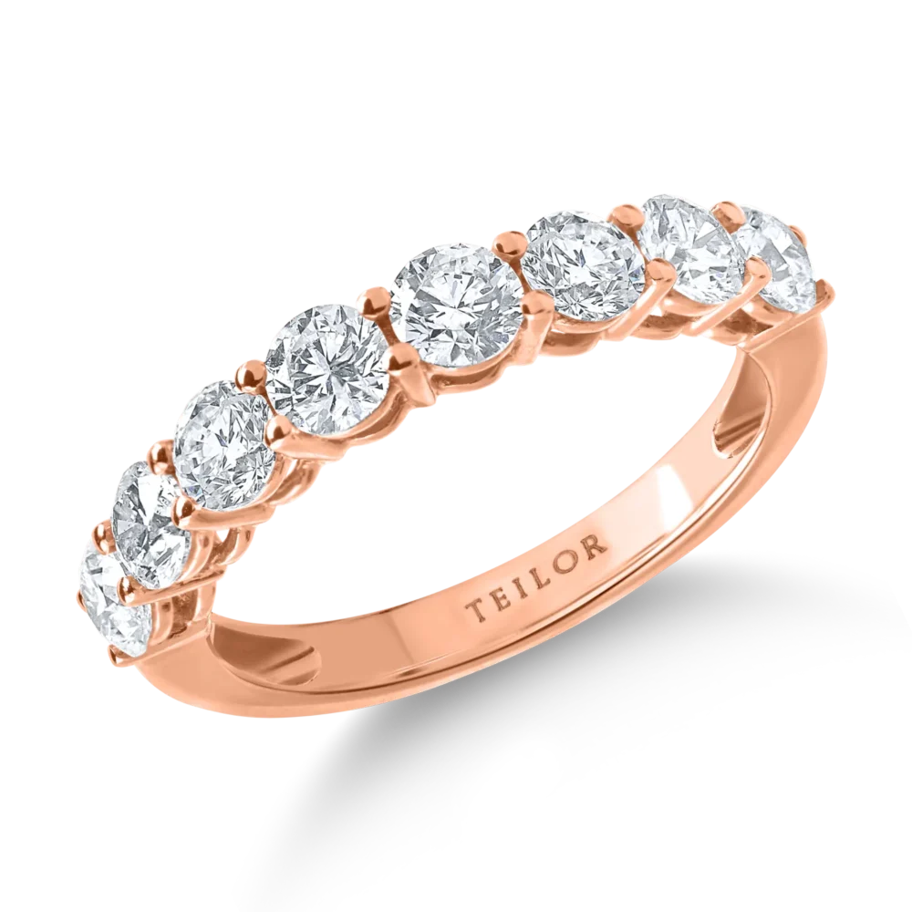 Inel semieternity din aur roz cu diamante de 1.5ct