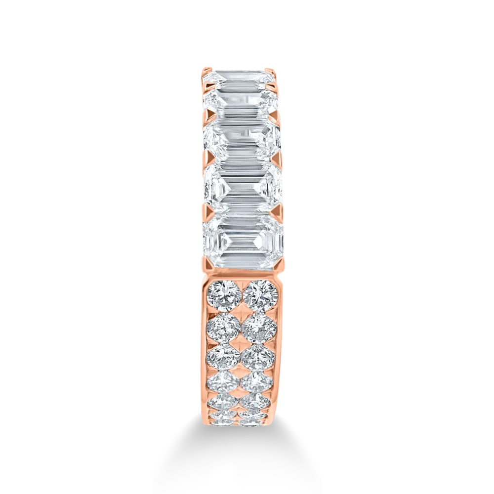 Inel semieternity din aur roz cu diamante emerald si rotunde de 1.6ct - imagine 2