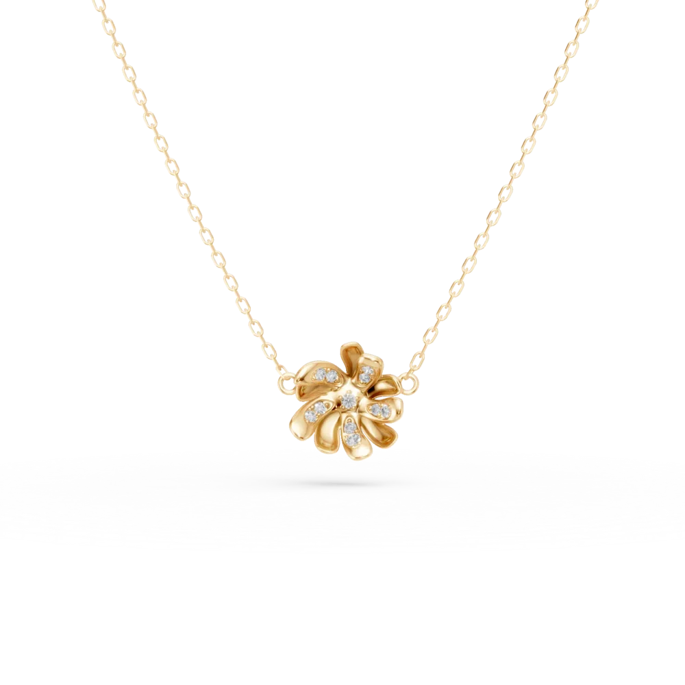 Lant cu padantiv floare din aur galben cu diamante de 0.08ct