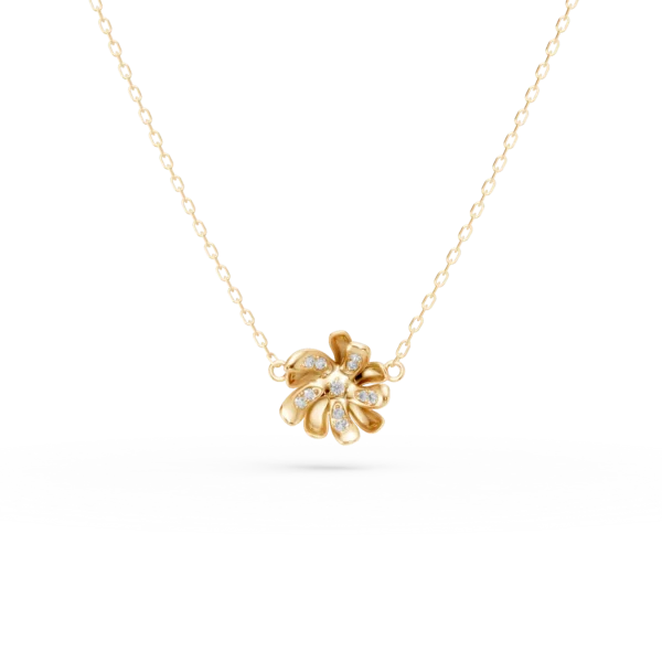 Lant cu padantiv floare din aur galben cu diamante de 0.08ct