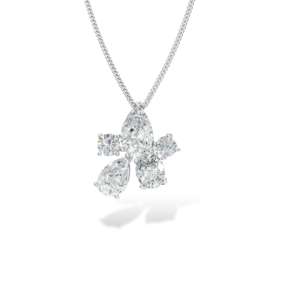 Lant cu pandantiv Bouquet din aur alb cu diamante pear, ovale si rotunde de 1ct create in laborator