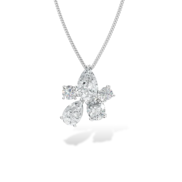 Lant cu pandantiv Bouquet din aur alb cu diamante pear, ovale si rotunde de 1ct create in laborator