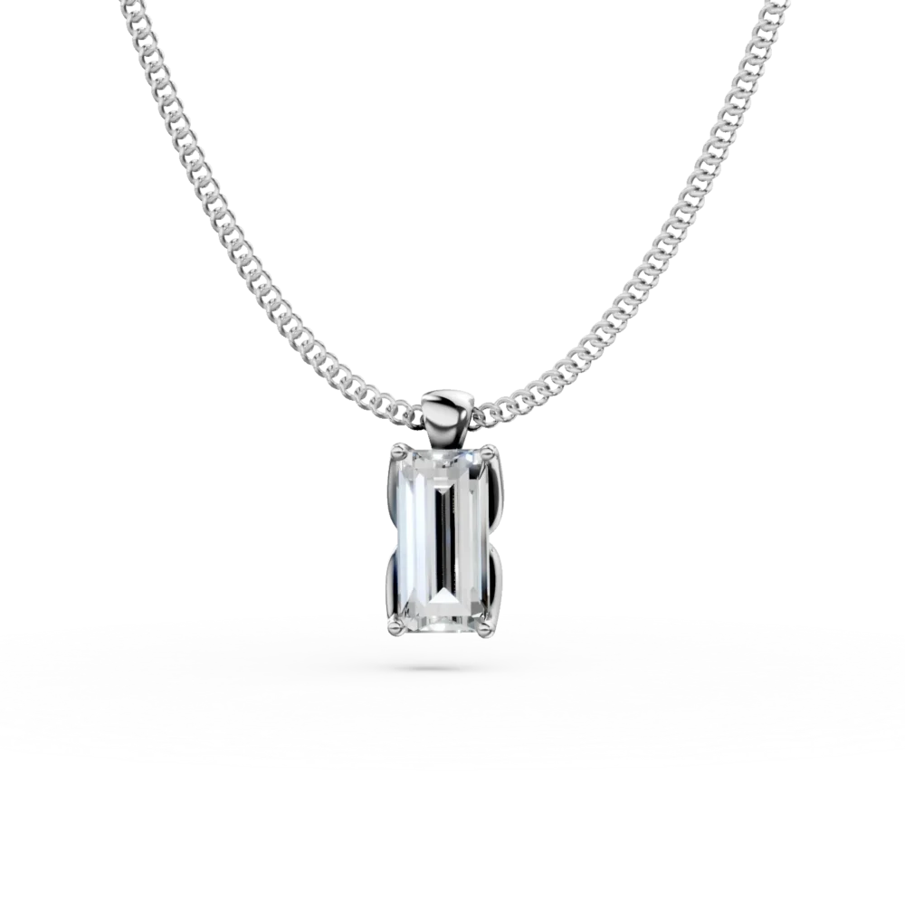 Lant cu pandantiv Lotus din aur alb cu diamant emerald solitaire de 0.5ct creat in laborator