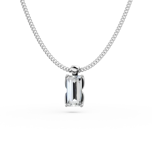 Lant cu pandantiv Lotus din aur alb cu diamant emerald solitaire de 0.5ct creat in laborator