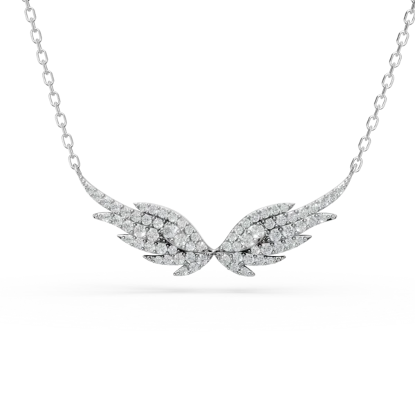 Lant cu pandantiv aripi inger din aur alb cu diamante de 0.3ct