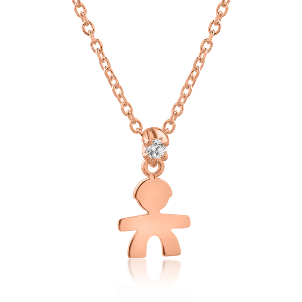 Lant cu pandantiv baietel din aur roz