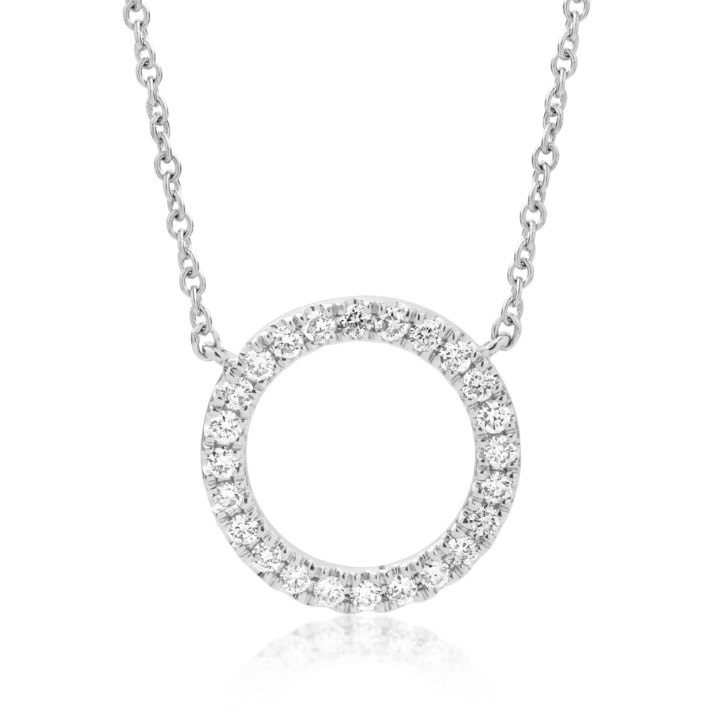 Lant cu pandantiv cerc din aur alb cu diamante de 0.19ct