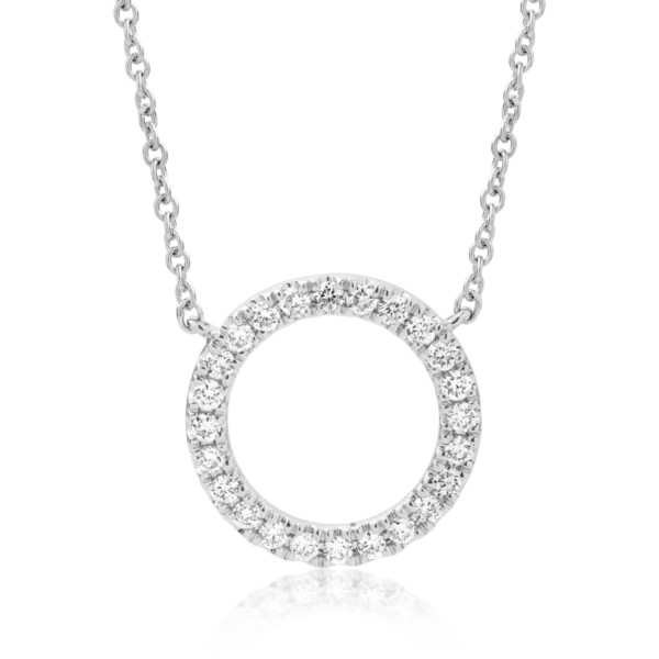 Lant cu pandantiv cerc din aur alb cu diamante de 0.19ct