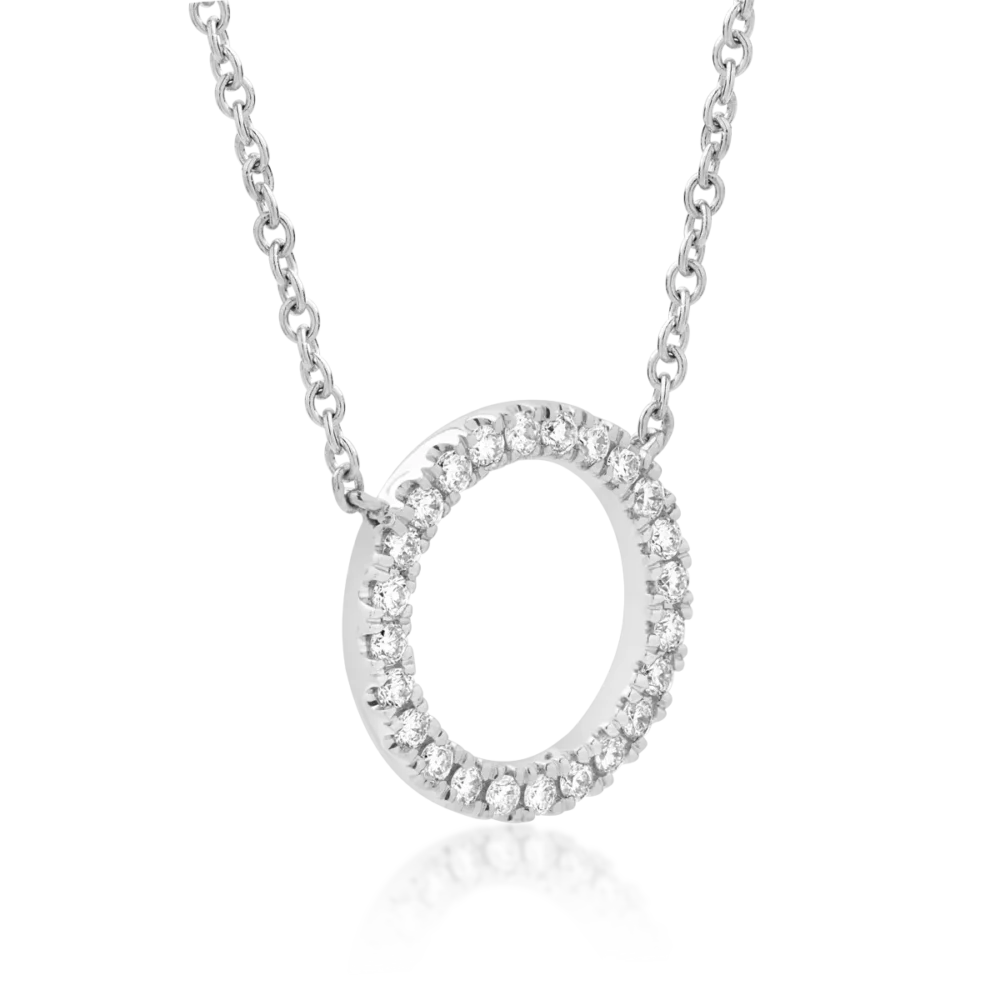 Lant cu pandantiv cerc din aur alb cu diamante de 0.19ct - imagine 2