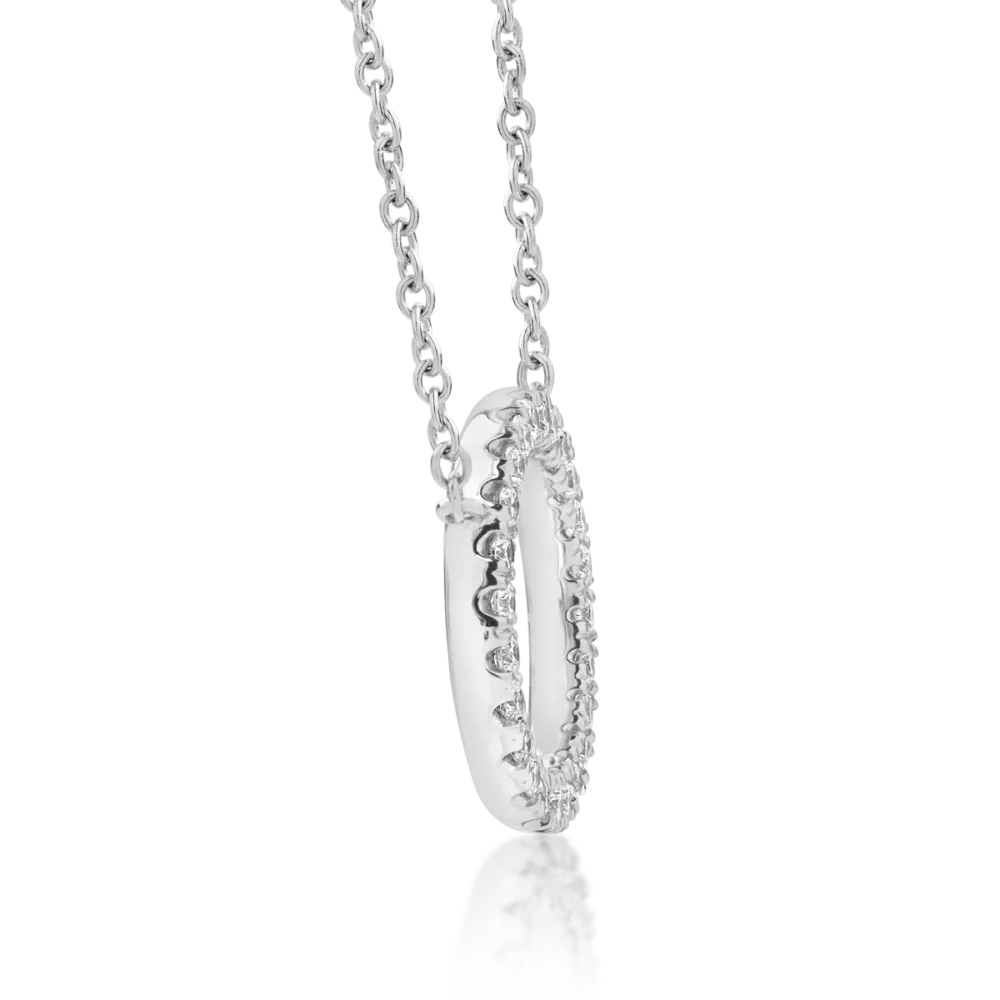 Lant cu pandantiv cerc din aur alb cu diamante de 0.19ct - imagine 3