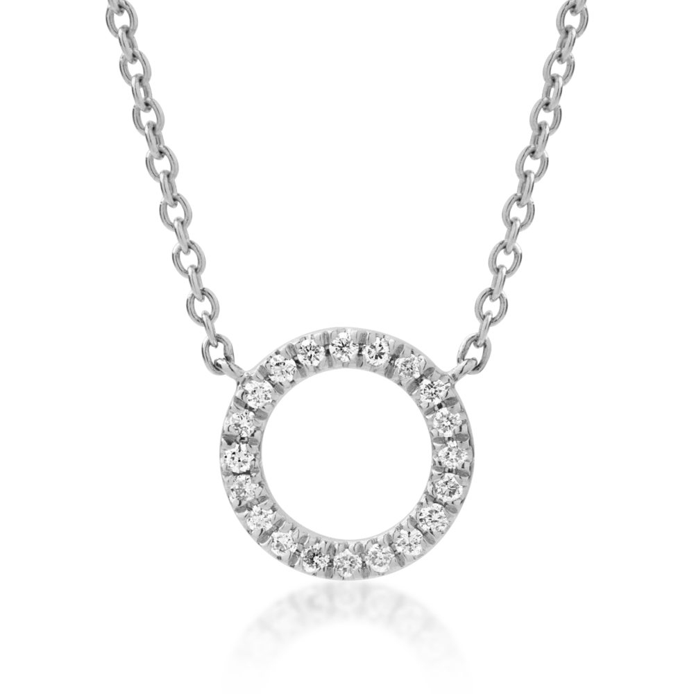 Lant cu pandantiv cerc din aur alb cu diamante de 0.1ct