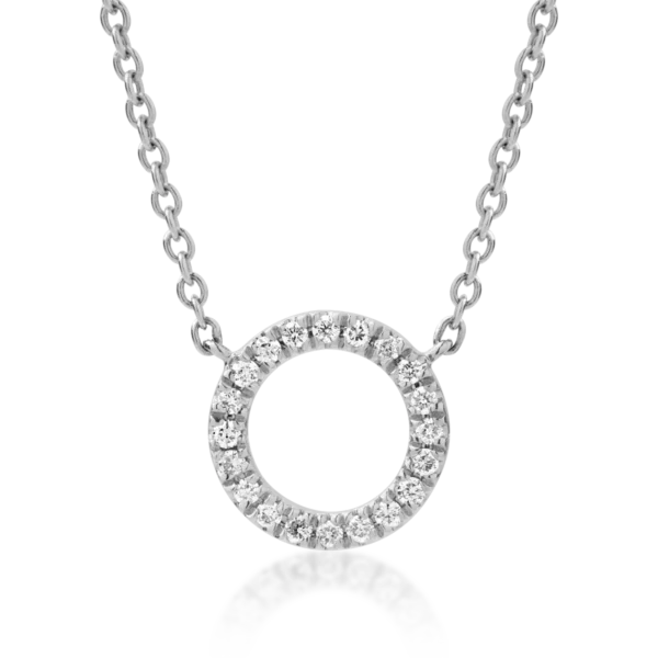 Lant cu pandantiv cerc din aur alb cu diamante de 0.1ct