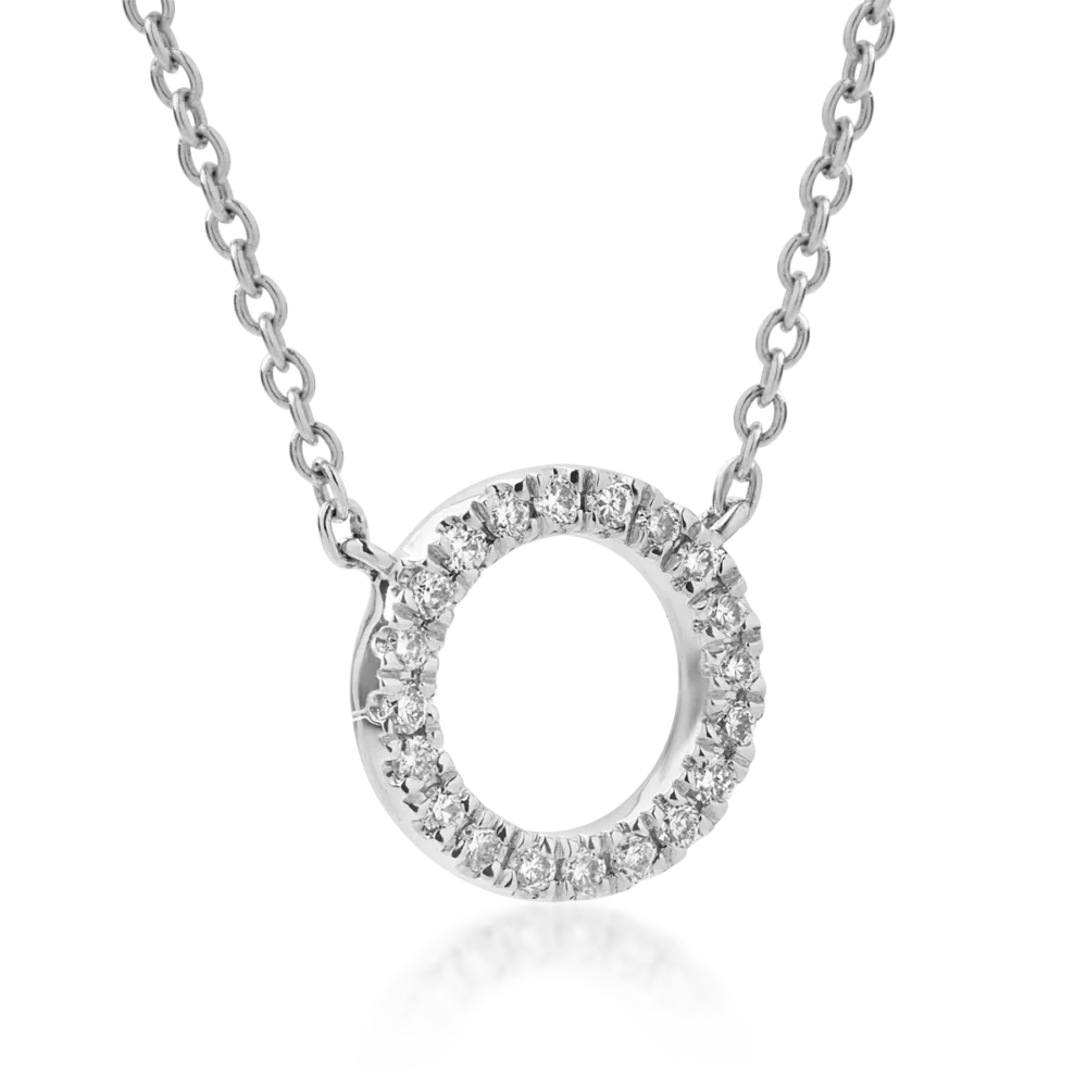 Lant cu pandantiv cerc din aur alb cu diamante de 0.1ct - imagine 2