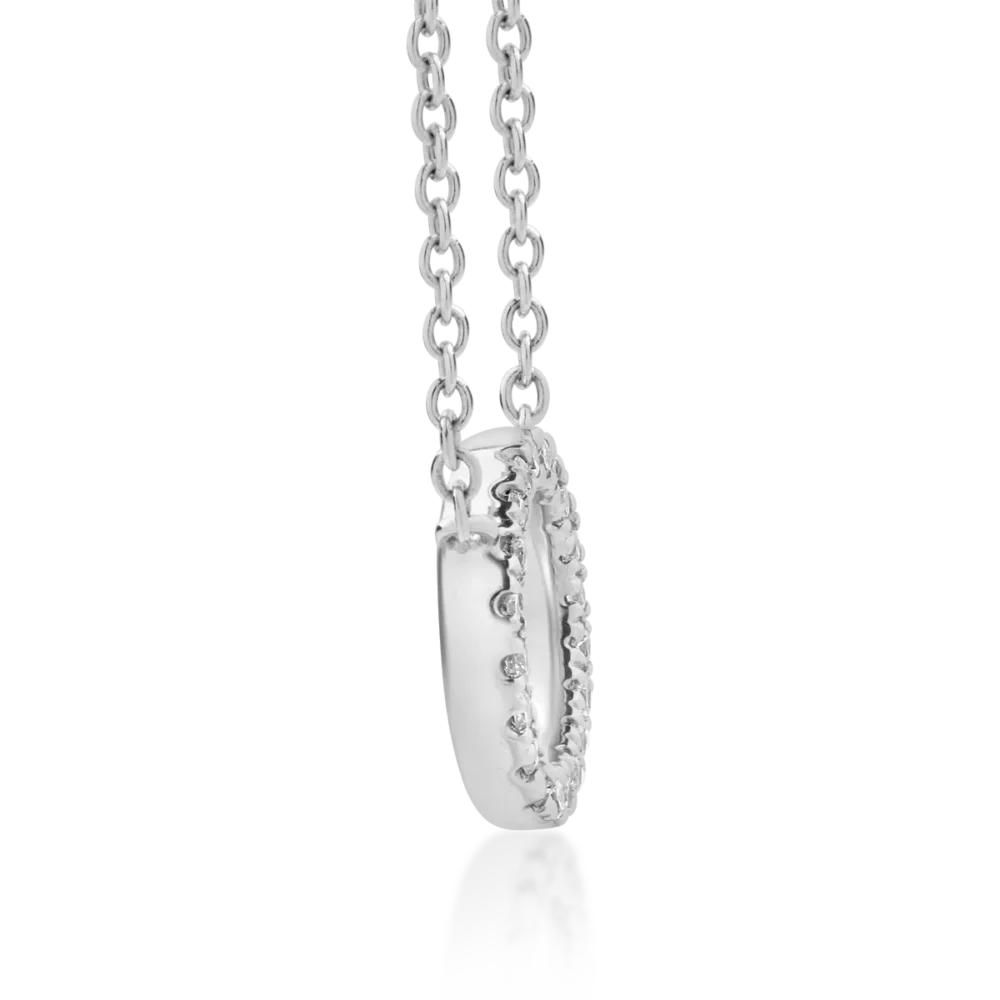 Lant cu pandantiv cerc din aur alb cu diamante de 0.1ct - imagine 3
