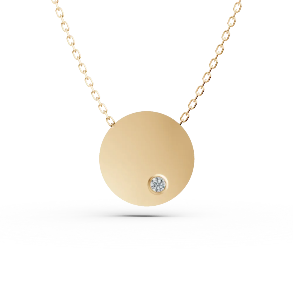 Lant cu pandantiv cerc din aur galben si diamant de 0.005ct