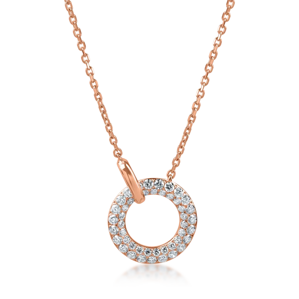 Lant cu pandantiv cerc din aur roz cu diamante de 0.5ct