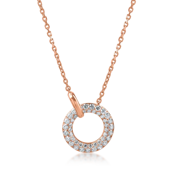 Lant cu pandantiv cerc din aur roz cu diamante de 0.5ct
