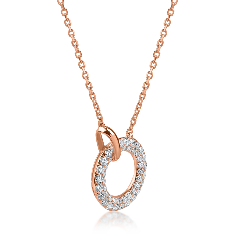 Lant cu pandantiv cerc din aur roz cu diamante de 0.5ct - imagine 2