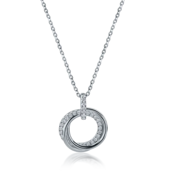 Lant cu pandantiv cercuri din aur alb cu diamante de 0.1ct