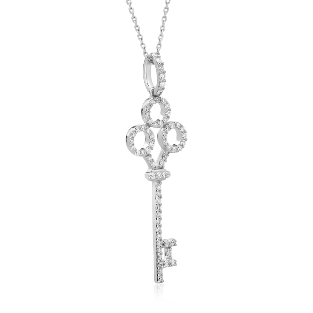 Lant cu pandantiv cheie din aur alb cu diamante de 0.18ct - imagine 2