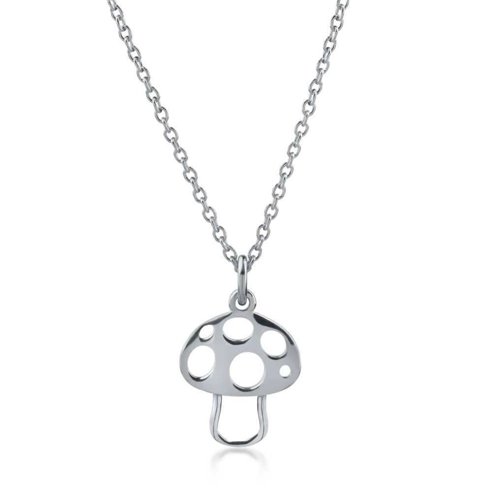 Lant cu pandantiv ciupercuta din aur alb pentru copii