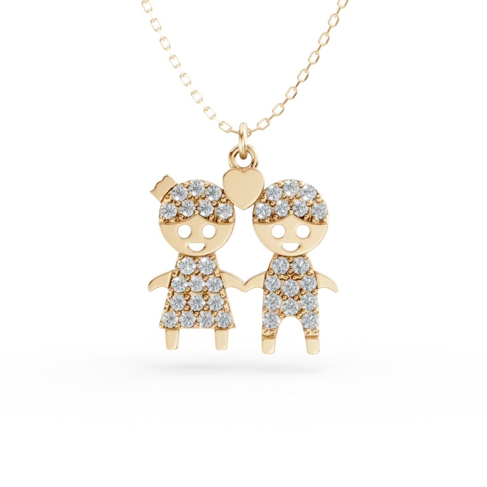 Lant cu pandantiv copii din aur galben cu zirconii