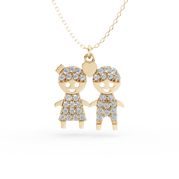 Lant cu pandantiv copii din aur galben cu zirconii