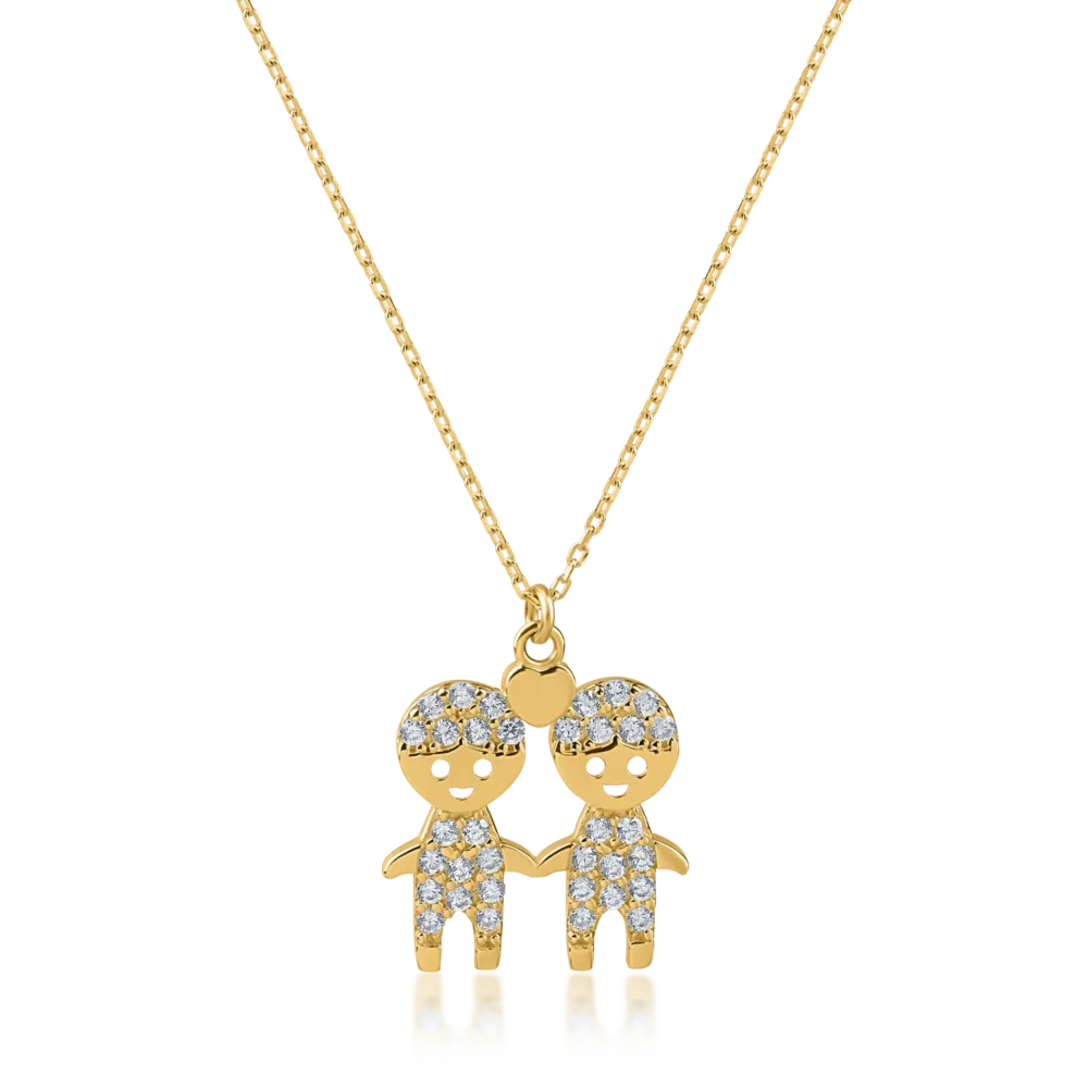 Lant cu pandantiv copii din aur galben cu zirconii