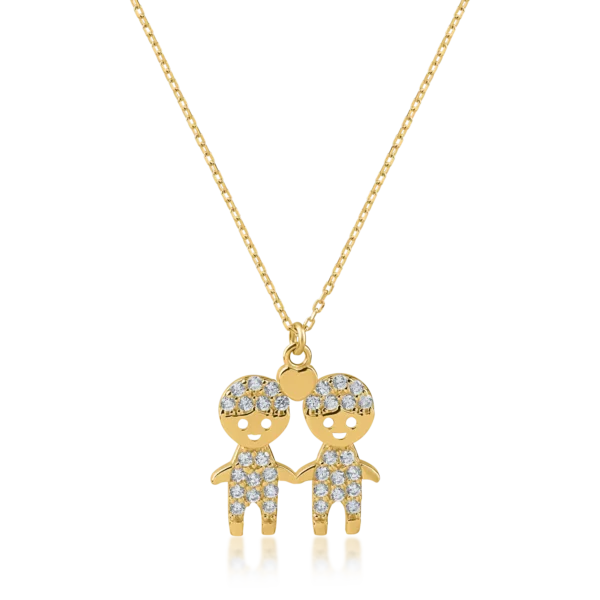 Lant cu pandantiv copii din aur galben cu zirconii