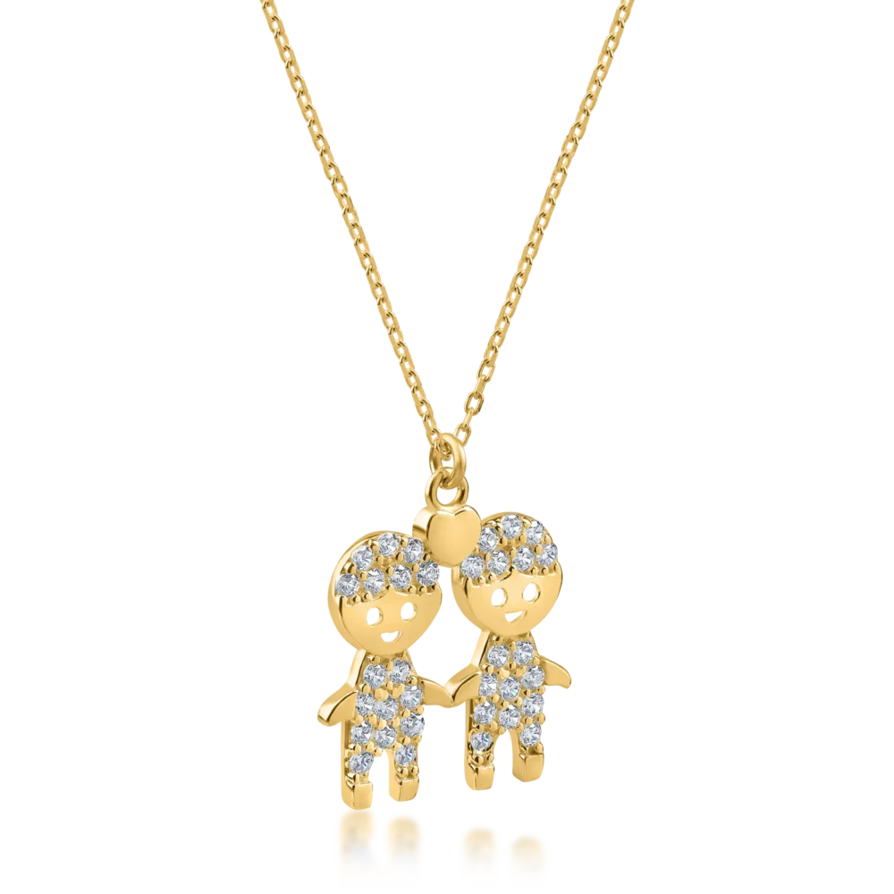 Lant cu pandantiv copii din aur galben cu zirconii - imagine 2