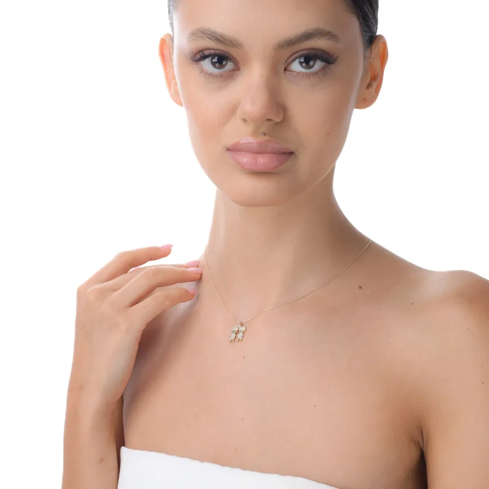 Lant cu pandantiv copii din aur galben cu zirconii - imagine 3