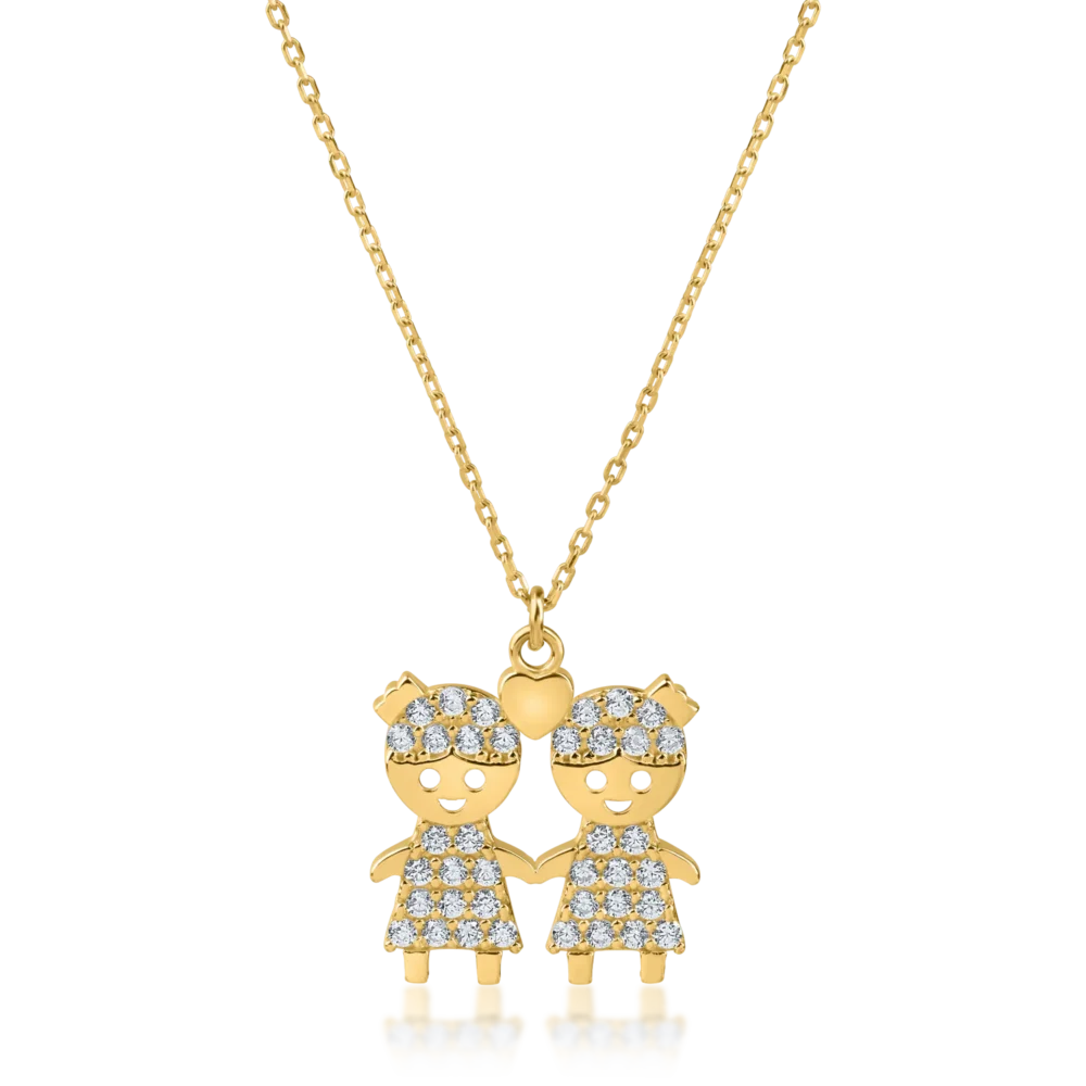 Lant cu pandantiv copii din aur galben cu zirconii