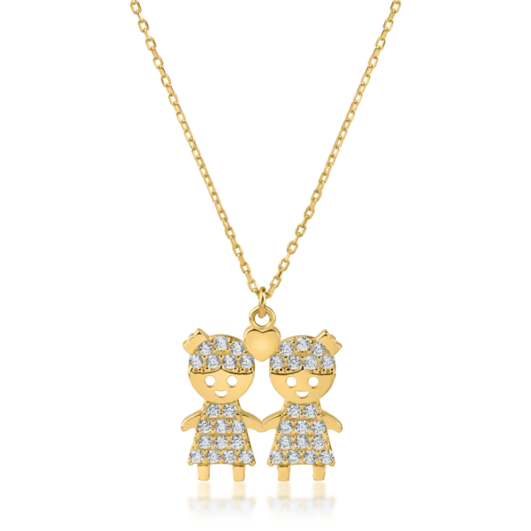 Lant cu pandantiv copii din aur galben cu zirconii