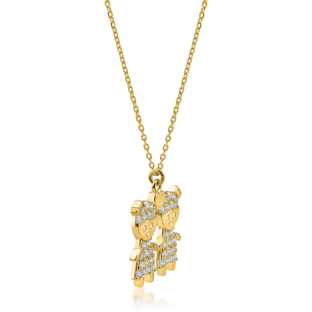 Lant cu pandantiv copii din aur galben cu zirconii - imagine 2