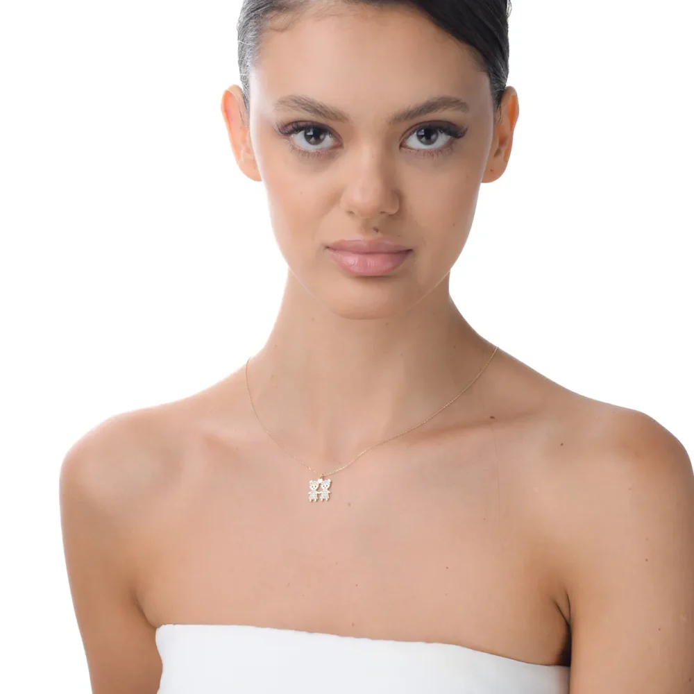 Lant cu pandantiv copii din aur galben cu zirconii - imagine 3