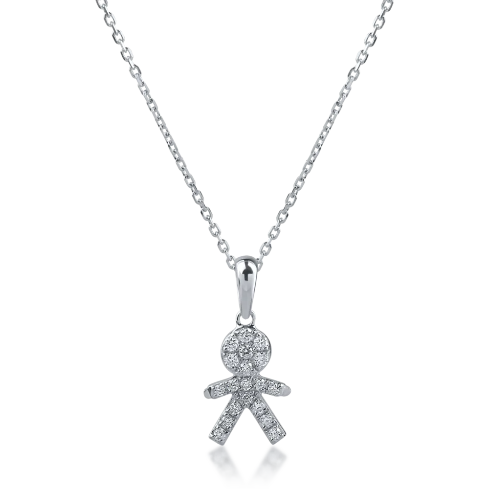 Lant cu pandantiv copil din aur alb cu diamante de 0.11ct