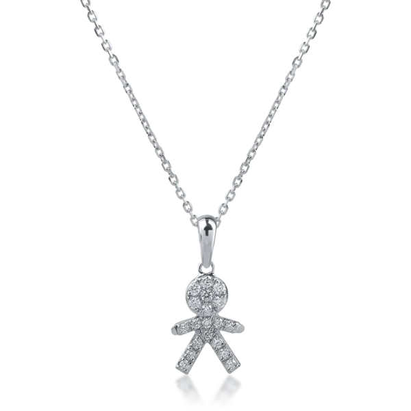 Lant cu pandantiv copil din aur alb cu diamante de 0.11ct