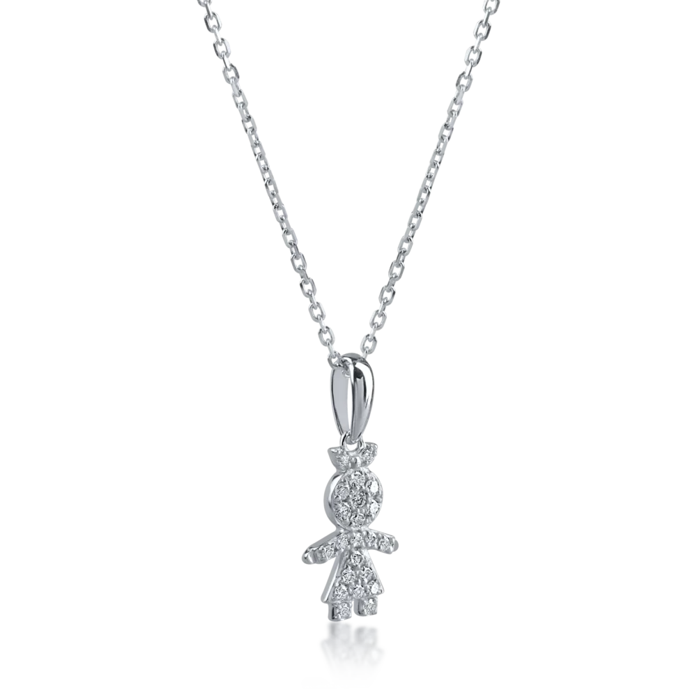 Lant cu pandantiv copil din aur alb cu diamante de 0.11ct - imagine 2
