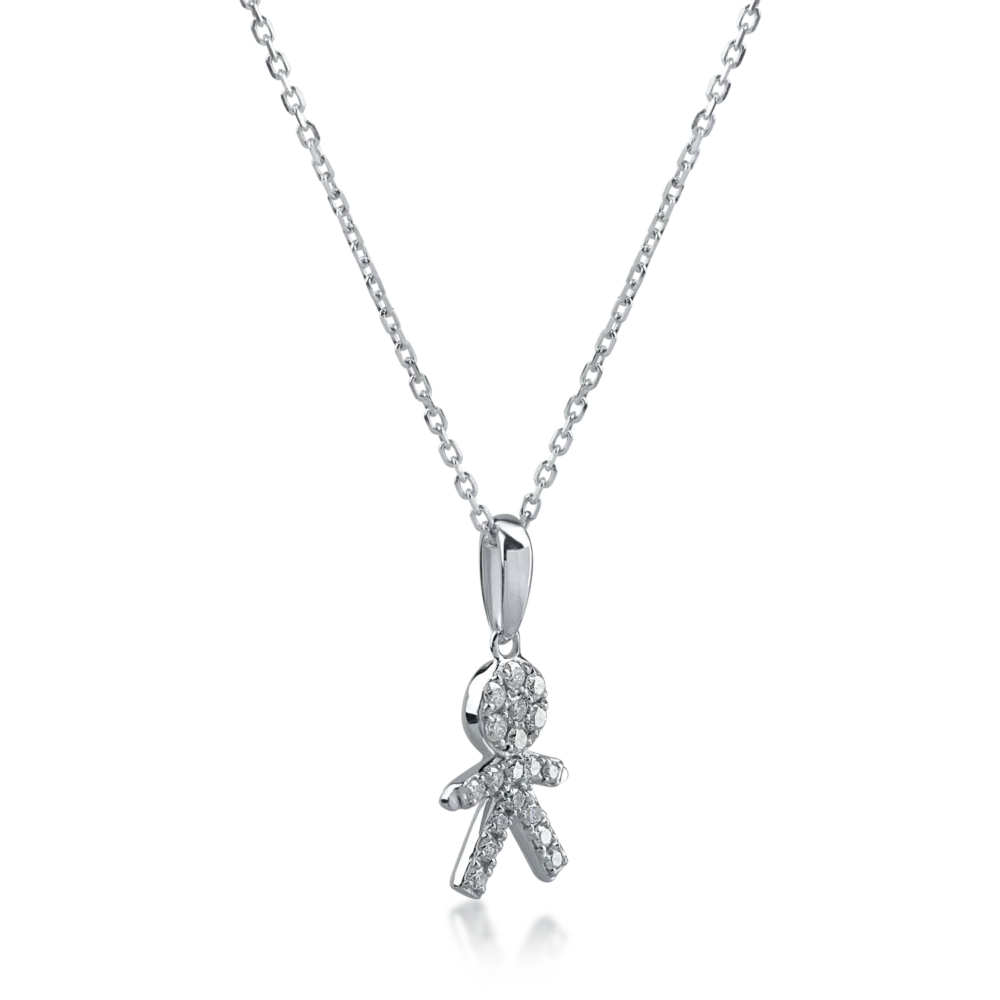 Lant cu pandantiv copil din aur alb cu diamante de 0.11ct - imagine 2