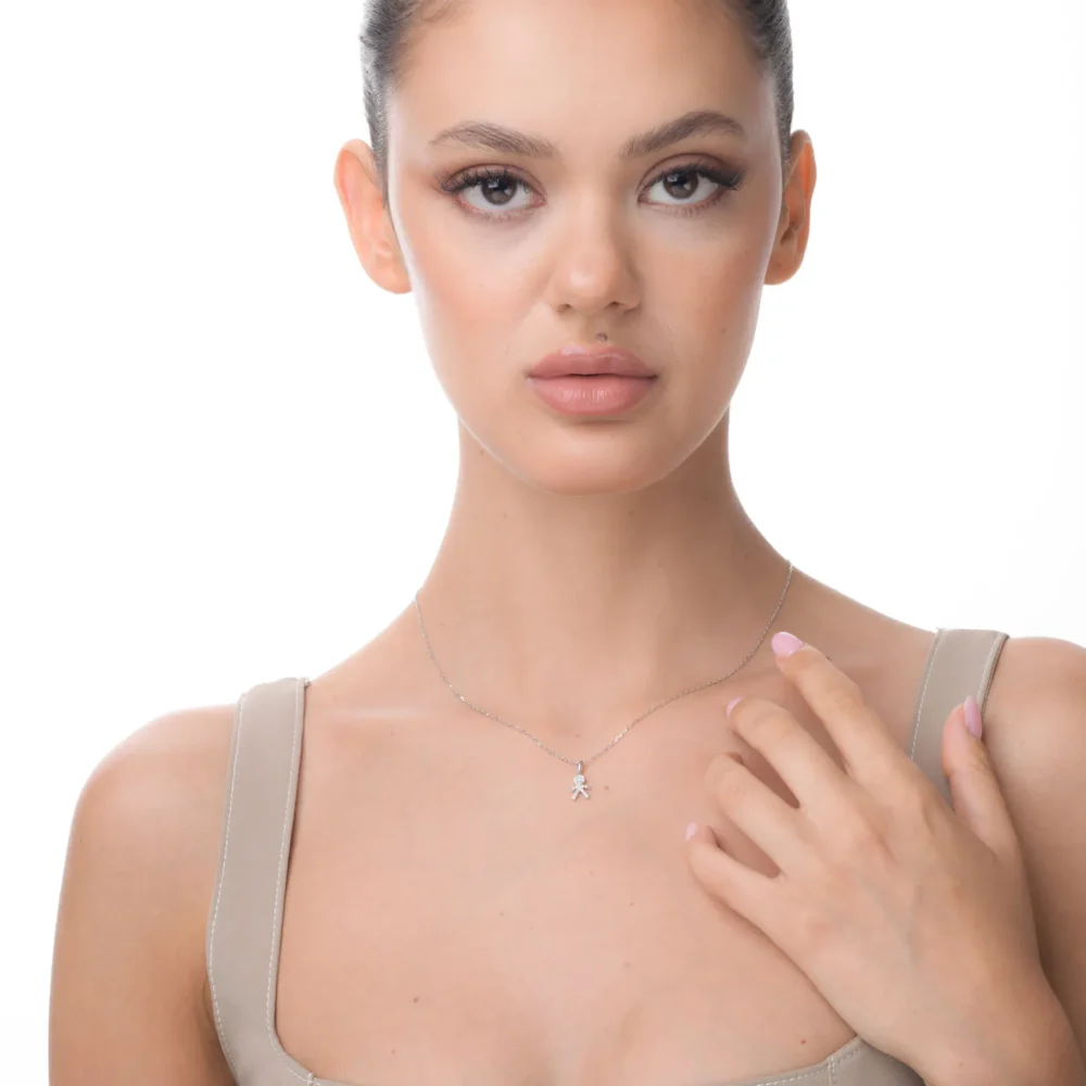 Lant cu pandantiv copil din aur alb cu diamante de 0.11ct - imagine 4