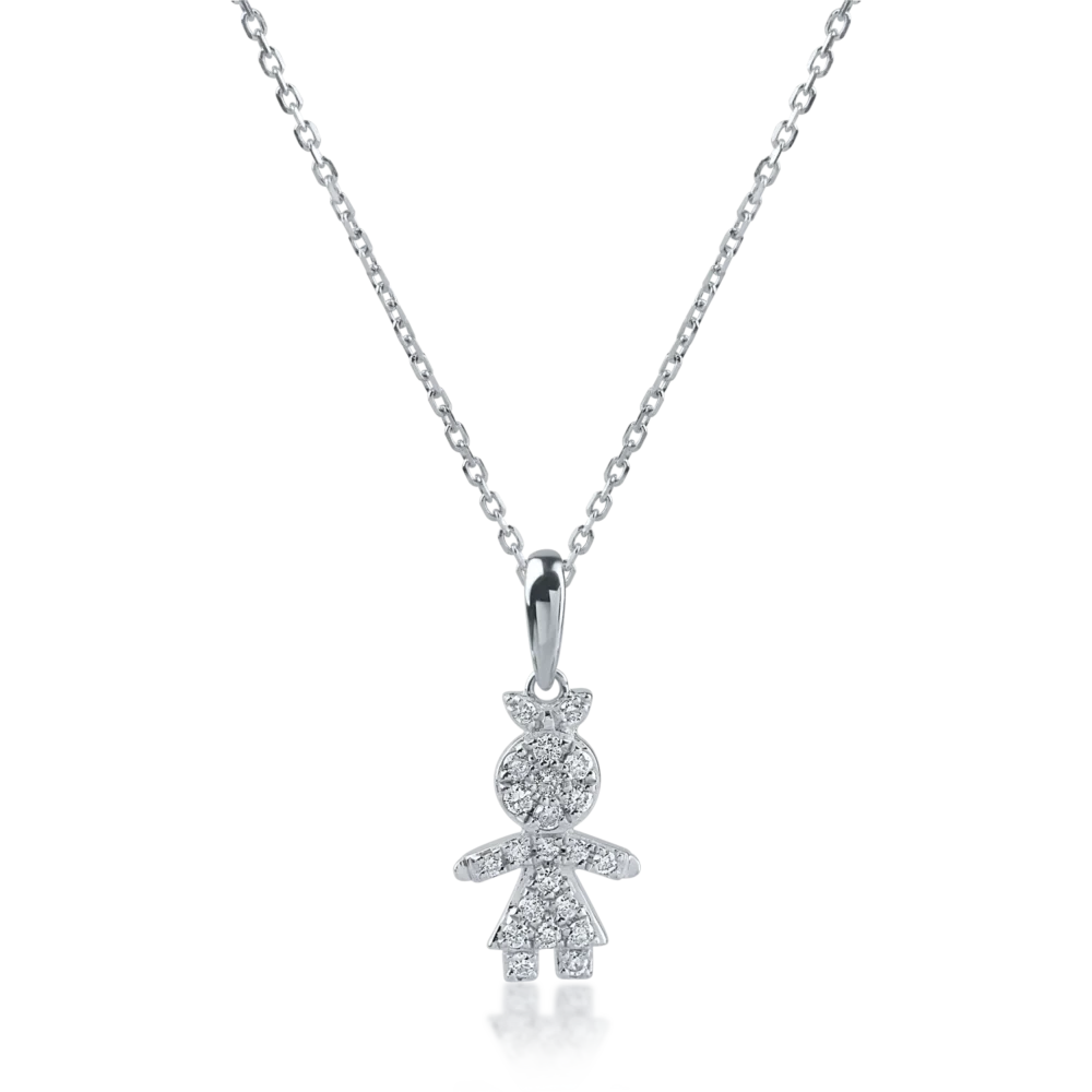 Lant cu pandantiv copil din aur alb cu diamante de 0.12ct
