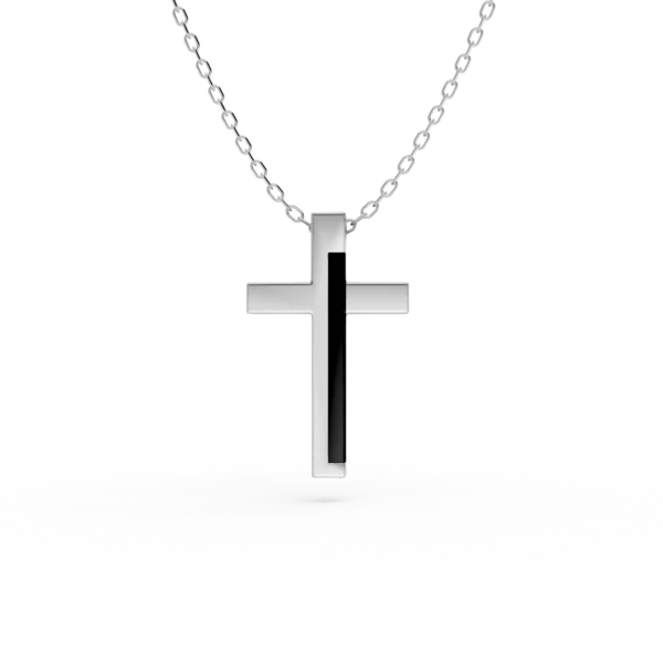 Lant cu pandantiv cruce din argint cu agat negru de 0.6ct pentru barbati