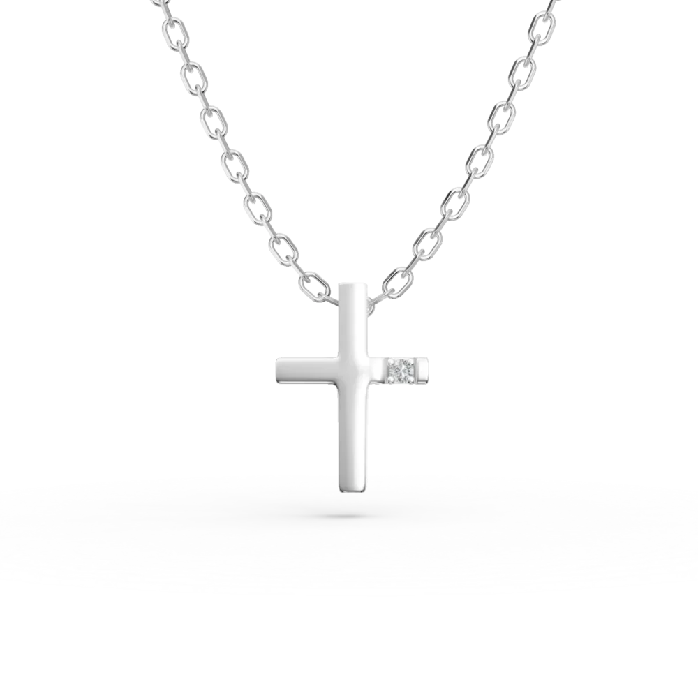 Lant cu pandantiv cruce din aur alb cu diamant de 0.006ct