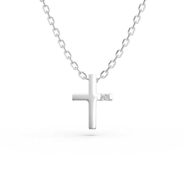 Lant cu pandantiv cruce din aur alb cu diamant de 0.006ct
