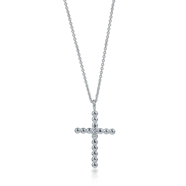 Lant cu pandantiv cruce din aur alb cu diamante de 0.05ct