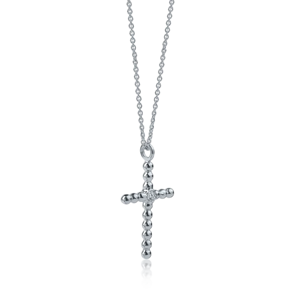 Lant cu pandantiv cruce din aur alb cu diamante de 0.05ct - imagine 2